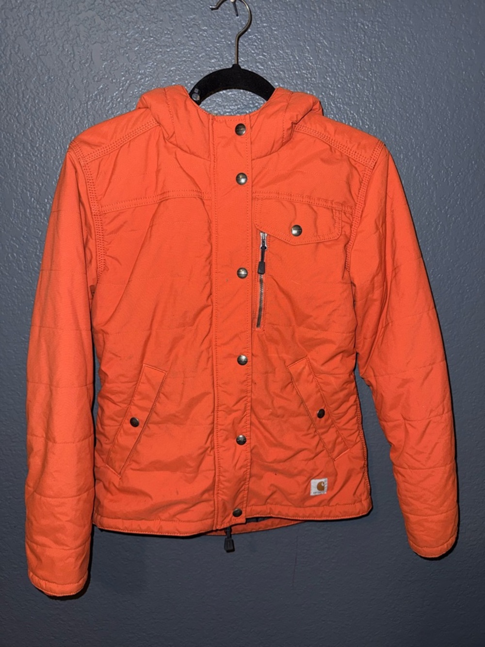 Carhartt Men’s Hooded Puffer Jacket in Bright Orange
